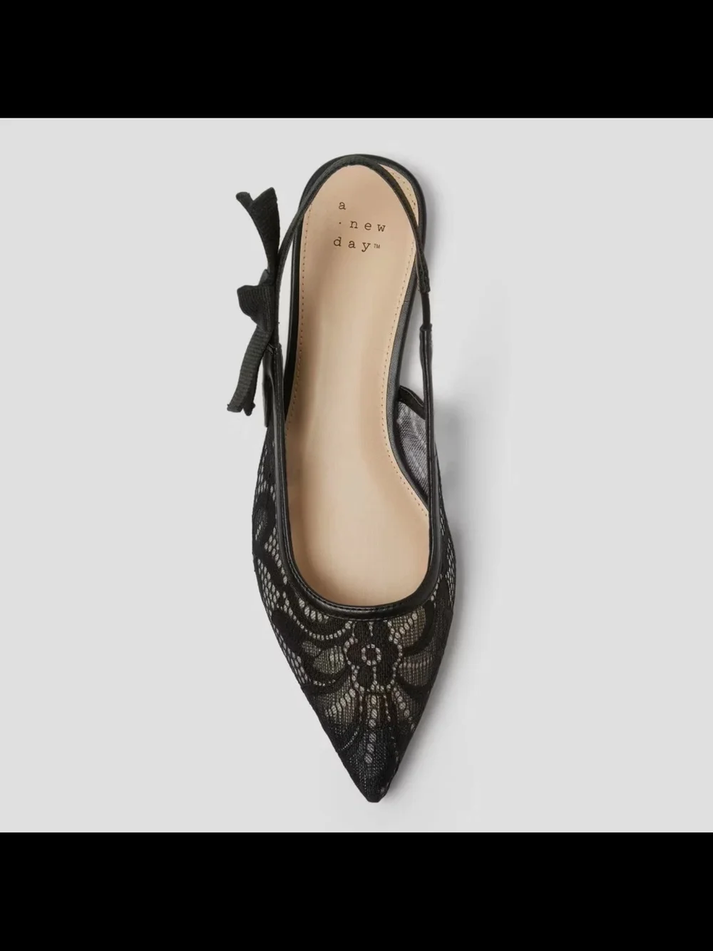 Women London Lace Sling Back Bow Flats - A New Day Black